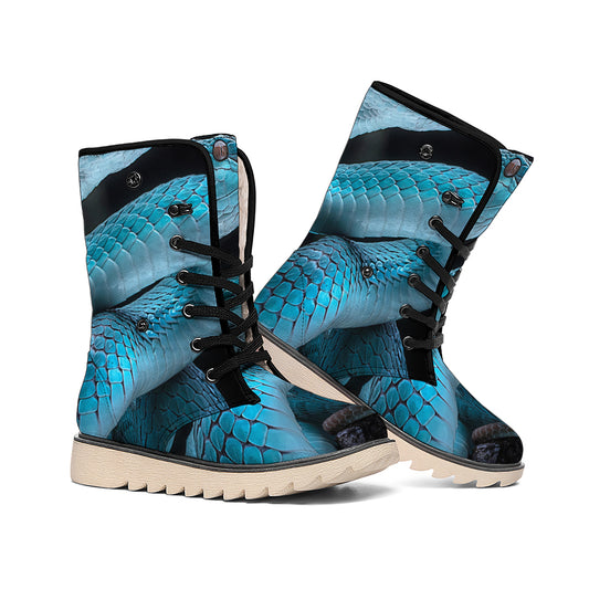 Turquoise Snake Print Winter Boots