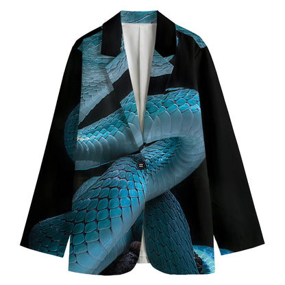Turquoise Snake Print Women's Blazer