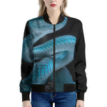Turquoise Snake Print Women's Bomber Jacket