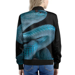 Turquoise Snake Print Women's Bomber Jacket