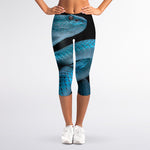 Turquoise Snake Print Women's Capri Leggings