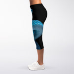 Turquoise Snake Print Women's Capri Leggings