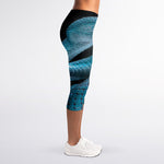 Turquoise Snake Print Women's Capri Leggings