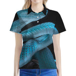 Turquoise Snake Print Women's Polo Shirt