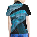 Turquoise Snake Print Women's Polo Shirt