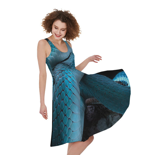 Turquoise Snake Print Women's Sleeveless Dress