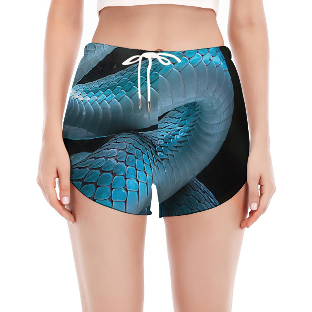 Turquoise Snake Print Women's Split Running Shorts