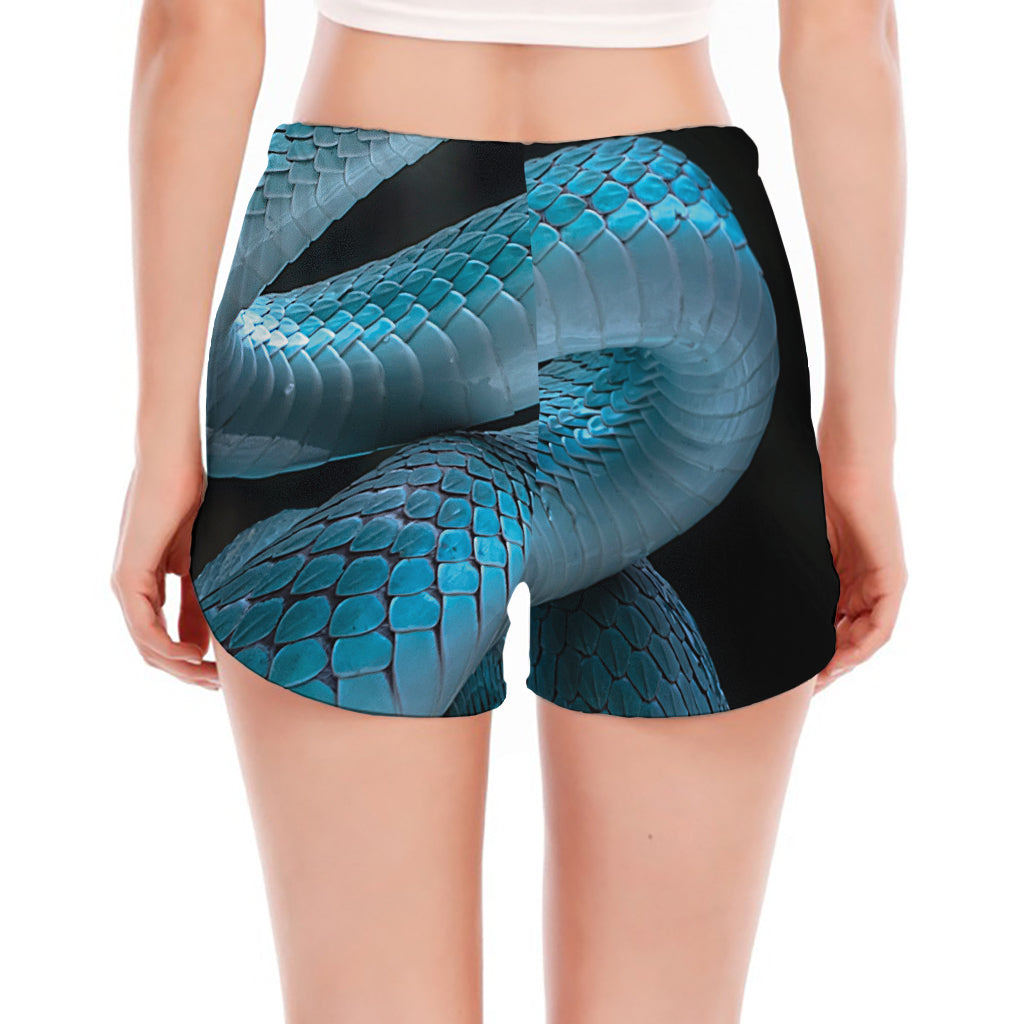 Turquoise Snake Print Women's Split Running Shorts