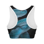 Turquoise Snake Print Women's Sports Bra