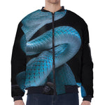 Turquoise Snake Print Zip Sleeve Bomber Jacket