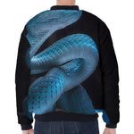 Turquoise Snake Print Zip Sleeve Bomber Jacket