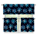 Turquoise Snowflake Pattern Print 3 Piece Kitchen Curtains