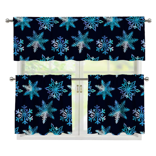 Turquoise Snowflake Pattern Print 3 Piece Kitchen Curtains