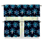 Turquoise Snowflake Pattern Print 3 Piece Kitchen Curtains
