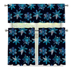 Turquoise Snowflake Pattern Print 3 Piece Kitchen Curtains