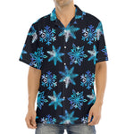 Turquoise Snowflake Pattern Print Aloha Shirt