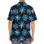 Turquoise Snowflake Pattern Print Aloha Shirt