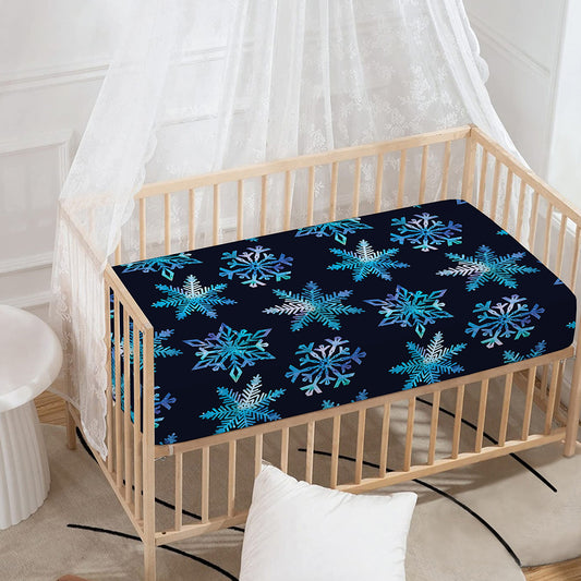 Turquoise Snowflake Pattern Print Baby Crib Sheet