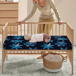 Turquoise Snowflake Pattern Print Baby Crib Sheet