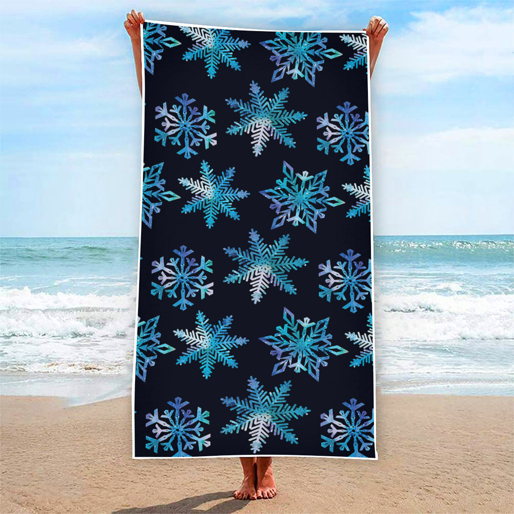 Turquoise Snowflake Pattern Print Beach Towel