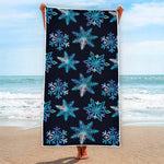 Turquoise Snowflake Pattern Print Beach Towel