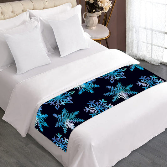 Turquoise Snowflake Pattern Print Bed Runner
