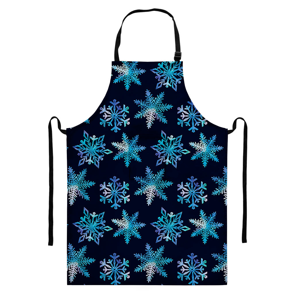 Turquoise Snowflake Pattern Print Bib Apron With Pocket