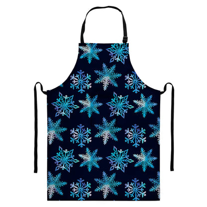 Turquoise Snowflake Pattern Print Bib Apron With Pocket