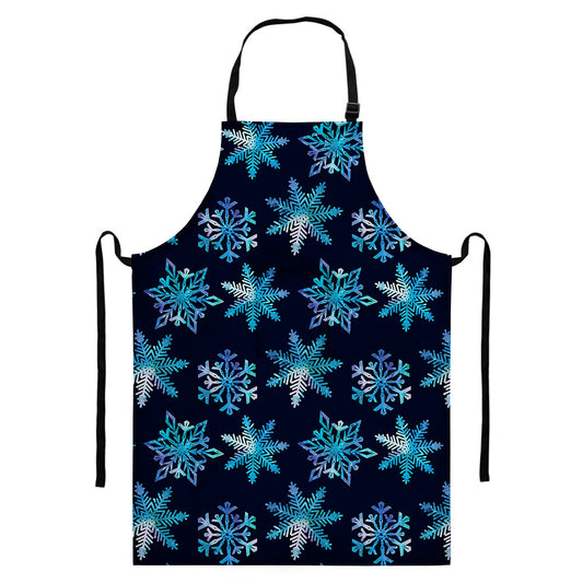 Turquoise Snowflake Pattern Print Bib Apron With Pocket