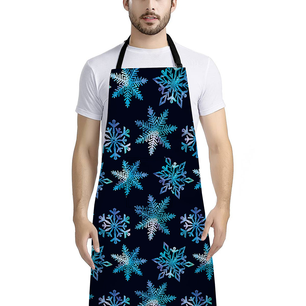 Turquoise Snowflake Pattern Print Bib Apron With Pocket