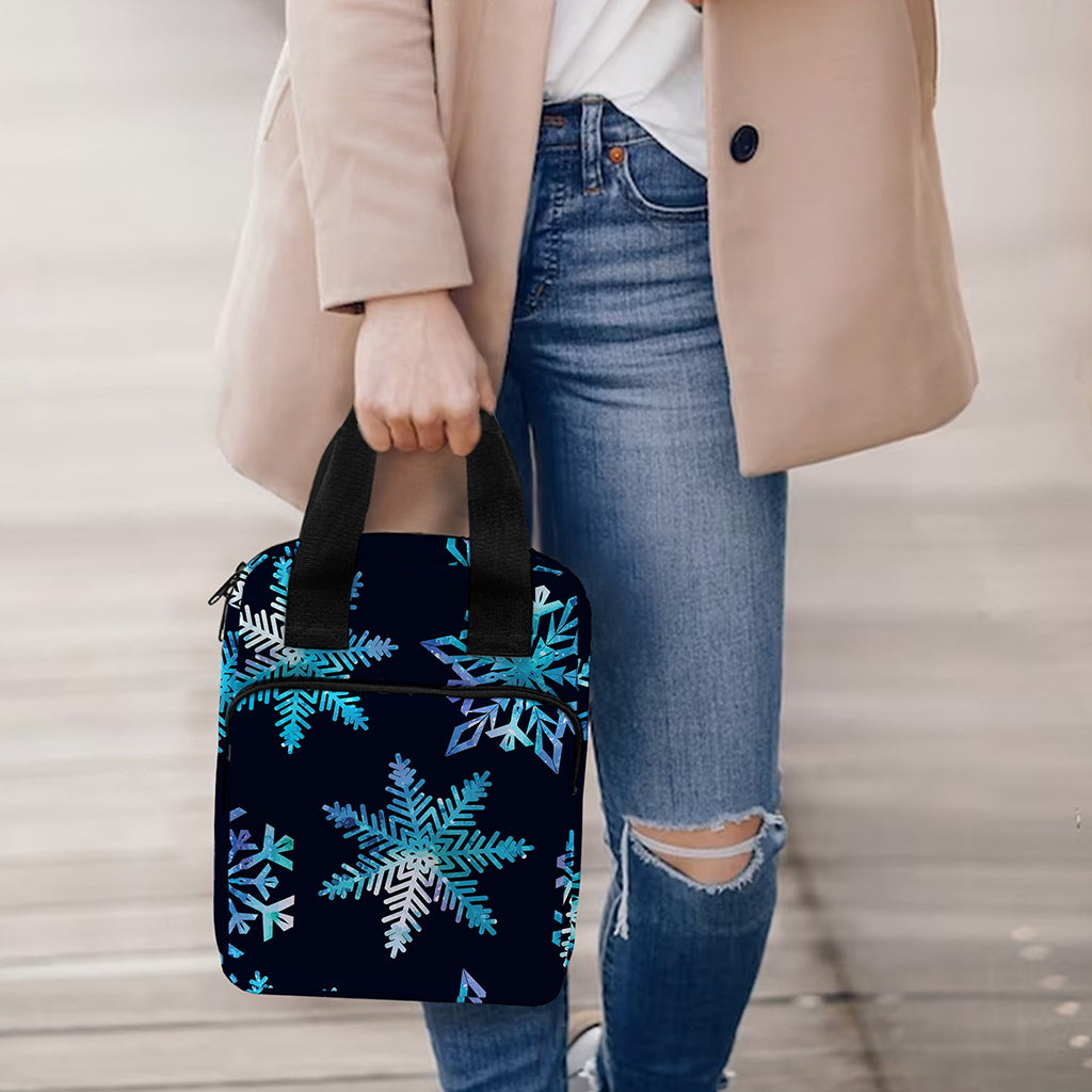 Turquoise Snowflake Pattern Print Bible Tote Bag