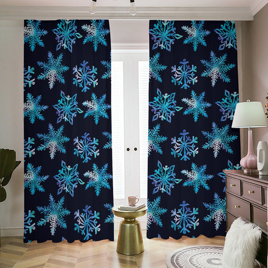 Turquoise Snowflake Pattern Print Blackout Pencil Pleat Curtains