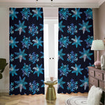 Turquoise Snowflake Pattern Print Blackout Pencil Pleat Curtains
