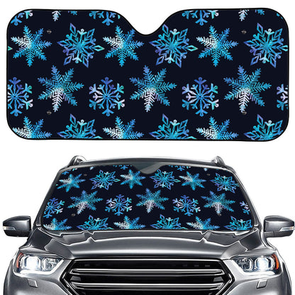 Turquoise Snowflake Pattern Print Car Windshield Sun Shade