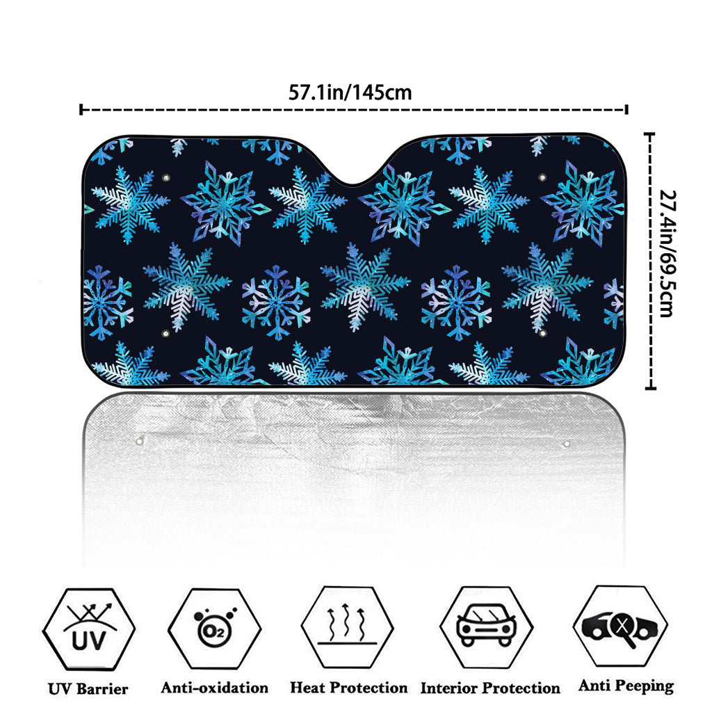 Turquoise Snowflake Pattern Print Car Windshield Sun Shade