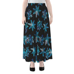 Turquoise Snowflake Pattern Print Chiffon Maxi Skirt