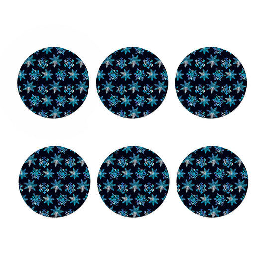 Turquoise Snowflake Pattern Print Coaster Set