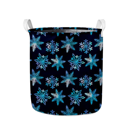 Turquoise Snowflake Pattern Print Collapsible Laundry Basket