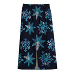 Turquoise Snowflake Pattern Print Cotton Front Slit Maxi Skirt