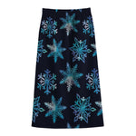 Turquoise Snowflake Pattern Print Cotton Front Slit Maxi Skirt