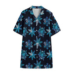 Turquoise Snowflake Pattern Print Cotton Hawaiian Shirt