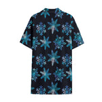 Turquoise Snowflake Pattern Print Cotton Hawaiian Shirt
