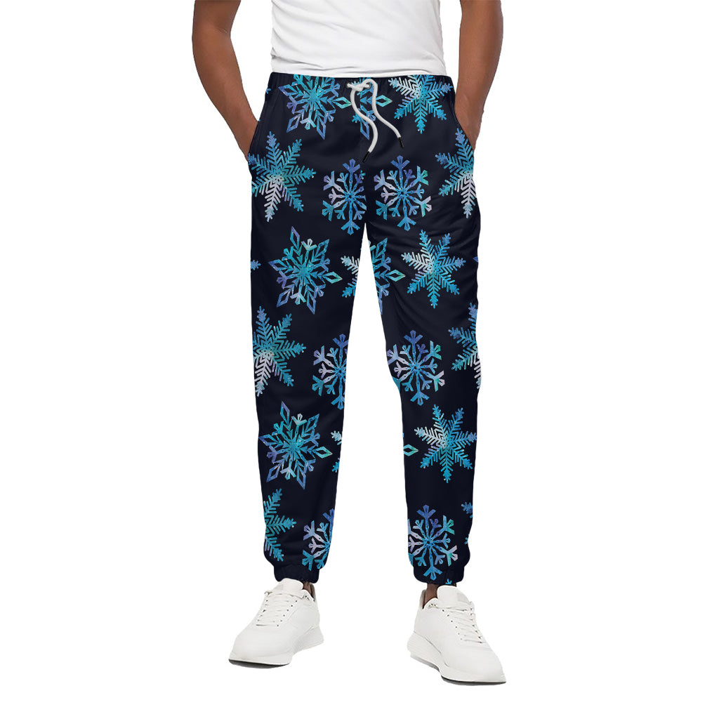 Turquoise Snowflake Pattern Print Cotton Pants