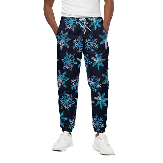 Turquoise Snowflake Pattern Print Cotton Pants