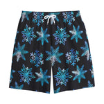 Turquoise Snowflake Pattern Print Cotton Shorts