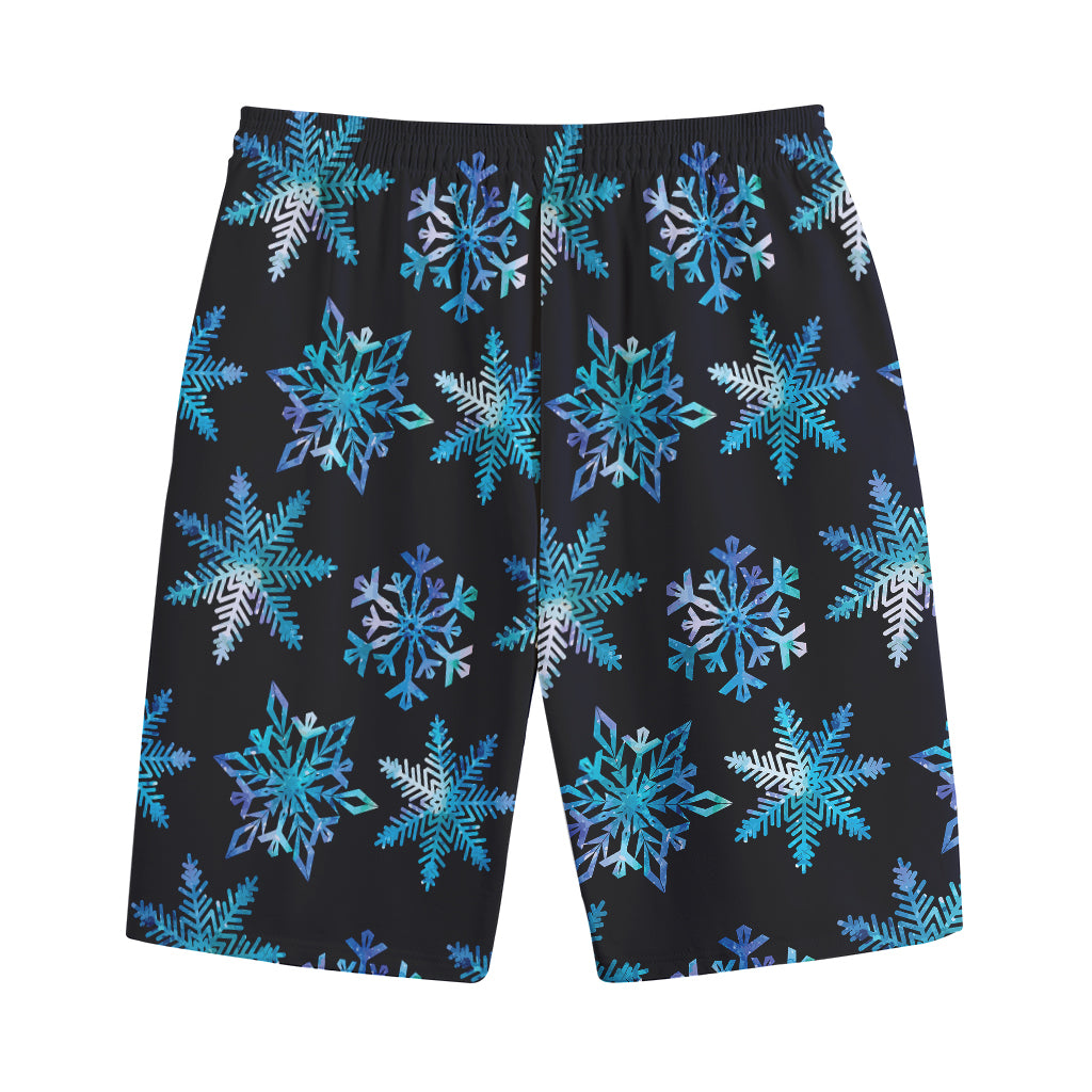 Turquoise Snowflake Pattern Print Cotton Shorts