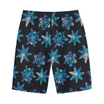 Turquoise Snowflake Pattern Print Cotton Shorts