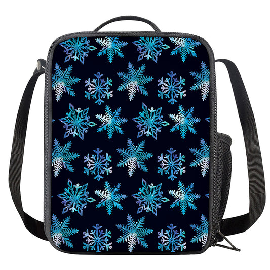 Turquoise Snowflake Pattern Print Crossbody Lunch Bag