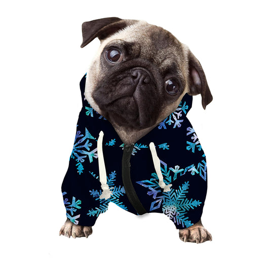 Turquoise Snowflake Pattern Print Dog Zip Up Hoodie