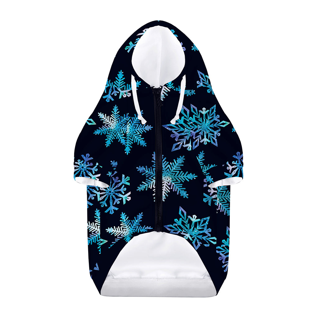 Turquoise Snowflake Pattern Print Dog Zip Up Hoodie
